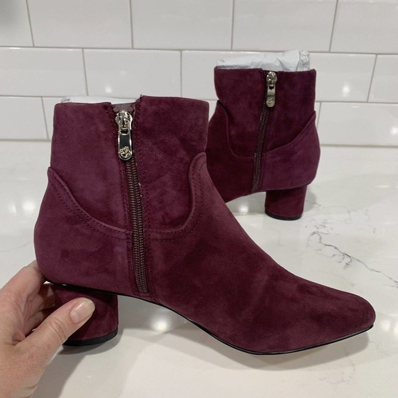 Draper James | Suede Leather Bootie Bethany Burgundy Square Toe Ankle NEW - Picture 4 of 8